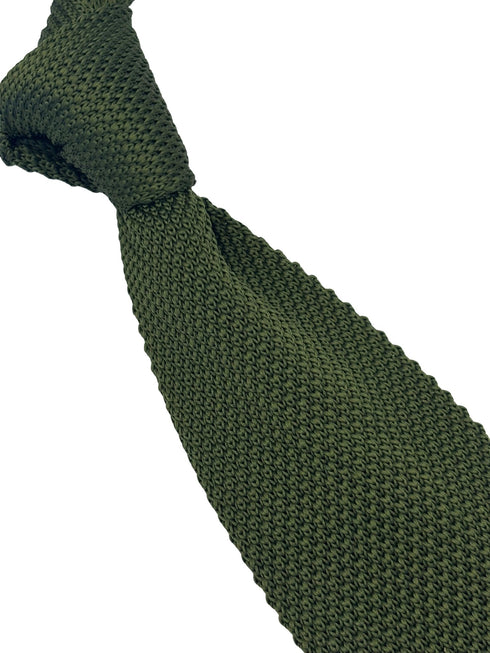 khaki army green knitted tie with classic 8cm pointed end